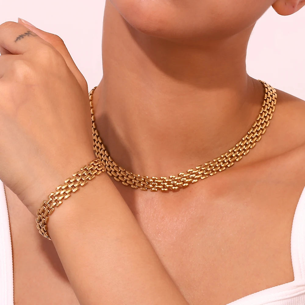 E.B.belle 18K Gold Plated Stainless Steel Chain Bracelet Watch Strap Necklace – Women’s Luxury Fashion Jewelry Accessories