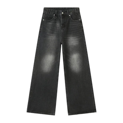 IEFB Men’s Summer Denim Jeans – Washed Blue Straight Loose Wide-Leg Casual Pants