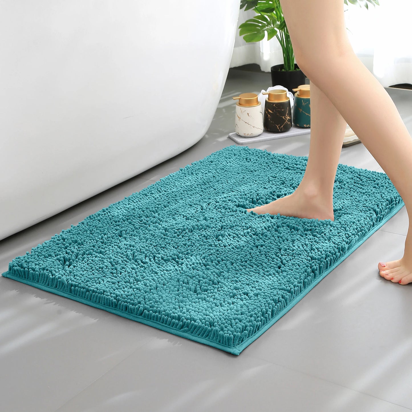 Chenille Long-Haired Bath Mat – Absorbent Bathroom Floor Mat for Tub, Living Room, and Entrance Foot Pad