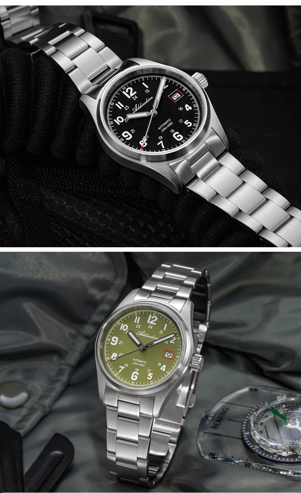 ADDIESDIVE AD2070 Men’s Automatic Mechanical Watch – Sapphire Crystal, 20Bar Waterproof, Super Luminous Stainless Steel