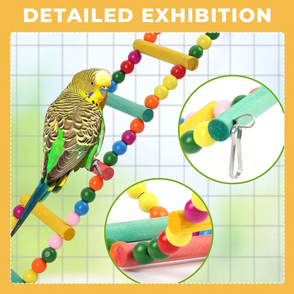 11-Piece Parrot Bird Cage Toy Set - Reliable Chewable Wooden Toys for Parrots, Including Swings, Bridges, Beads, and Shapes
