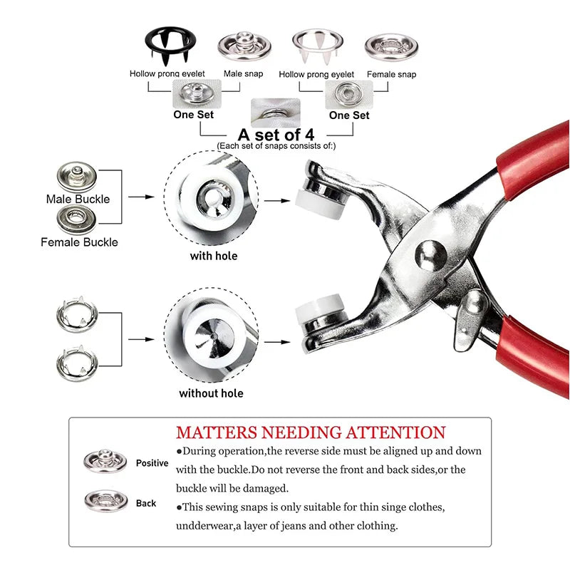 9.5mm Metal Hollow Five-Claw Snap Button — DIY Sewing & Craft Installation Tool for Clothes and Bags
