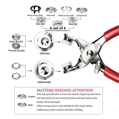 9.5mm Metal Hollow Five-Claw Snap Button — DIY Sewing & Craft Installation Tool for Clothes and Bags