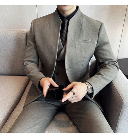 Korean Style Slim Fit Men's Wool Blazer Two-Piece Business Suit – Formal Elegant Set (M to 5XL)