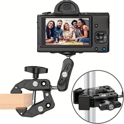 Multifunctional Crab Clamp Mount – Heavy Duty Metal Sports Camera & Phone Holder with Universal PTZ Arm for Outdoor Photography & Expansion Rig Setup