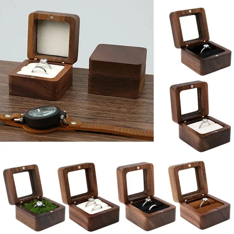 Personalized Walnut Wooden Ring Box - Custom Name Engagement & Wedding Anniversary Gift