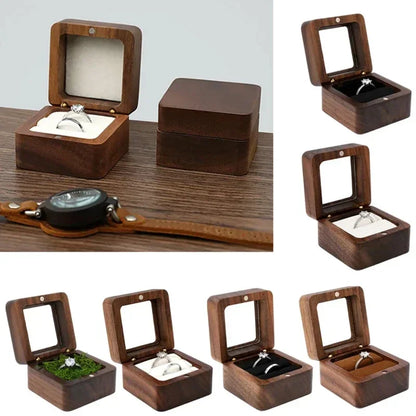 Personalized Walnut Wooden Ring Box - Custom Name Engagement & Wedding Anniversary Gift