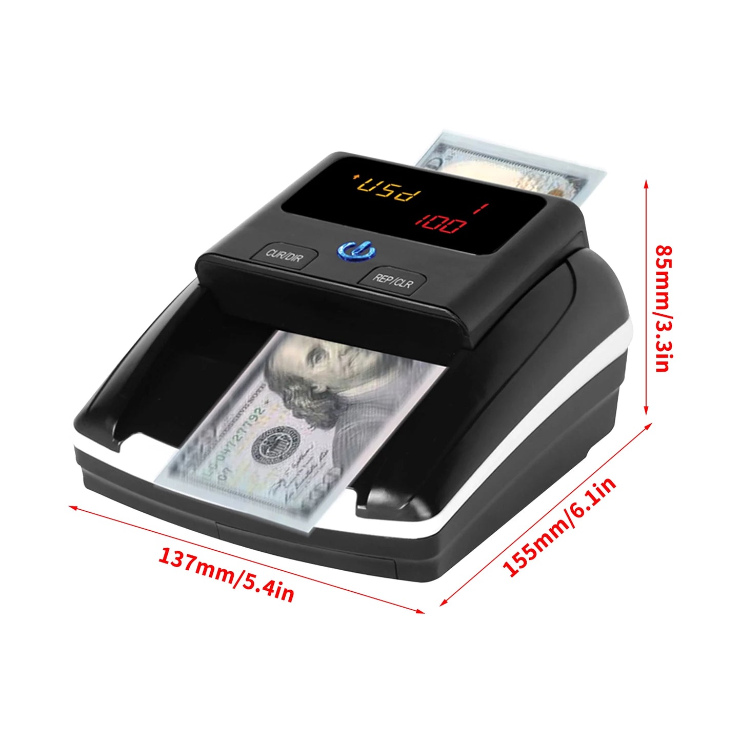 Automatic Money Counter & Counterfeit Bill Detector – UV, MG, IR Detection for EURO & US Dollar, Paper Size & Thickness Detection