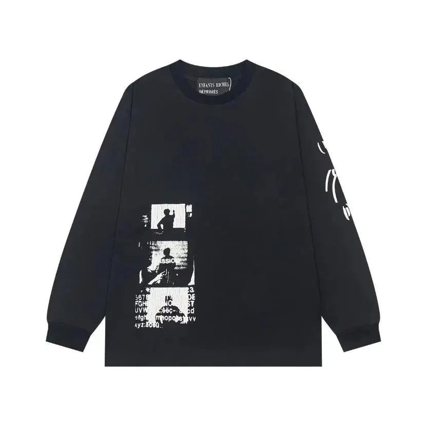 Washed Casual Hoodie Sweatshirt — Unisex Loose-Fit Street Style Crew Neck with Lip Print Letter Design, Vintage Comfortable Top