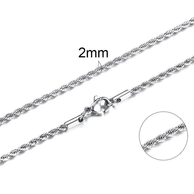 304 Stainless Steel Twist Rope Chain Necklace – PVD Gold Plated, 2-5mm Width for Men & Women, Fashion Accessories