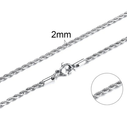 304 Stainless Steel Twist Rope Chain Necklace – PVD Gold Plated, 2-5mm Width for Men & Women, Fashion Accessories