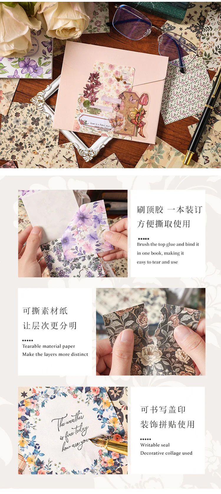 100 Pcs Vintage Multi-Style Writing Paper - Retro Stationery for Scrapbooking, Junk Journals & DIY Crafts