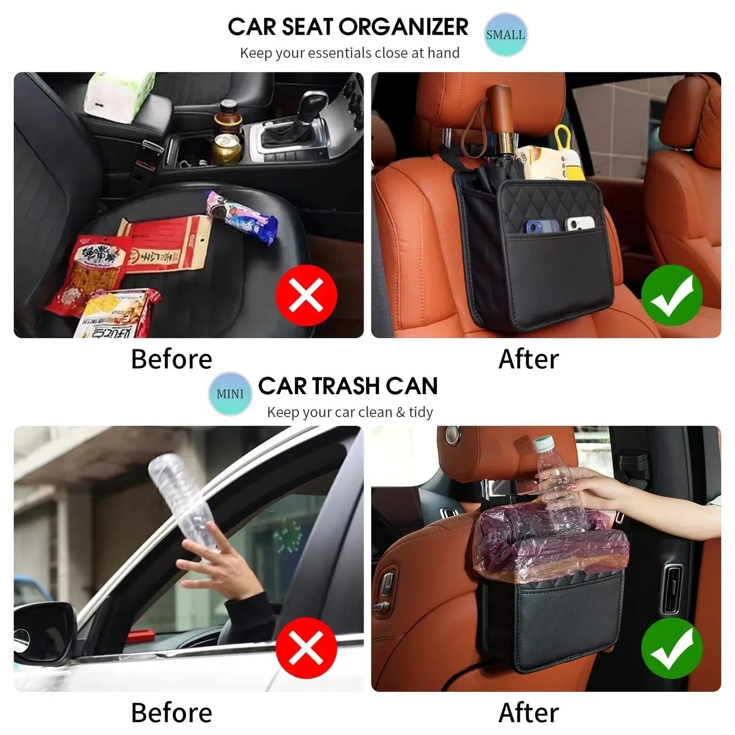 2024 Multi-Functional Car Seat Storage Bag – Leather Garbage & Storage Bag, Portable Trash Can for Most Car Models