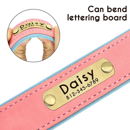 Customized Leather Dog Collar & Leash Set – Soft Padded Adjustable Collar for Small, Medium & Large Dogs with Engraved Nameplate
