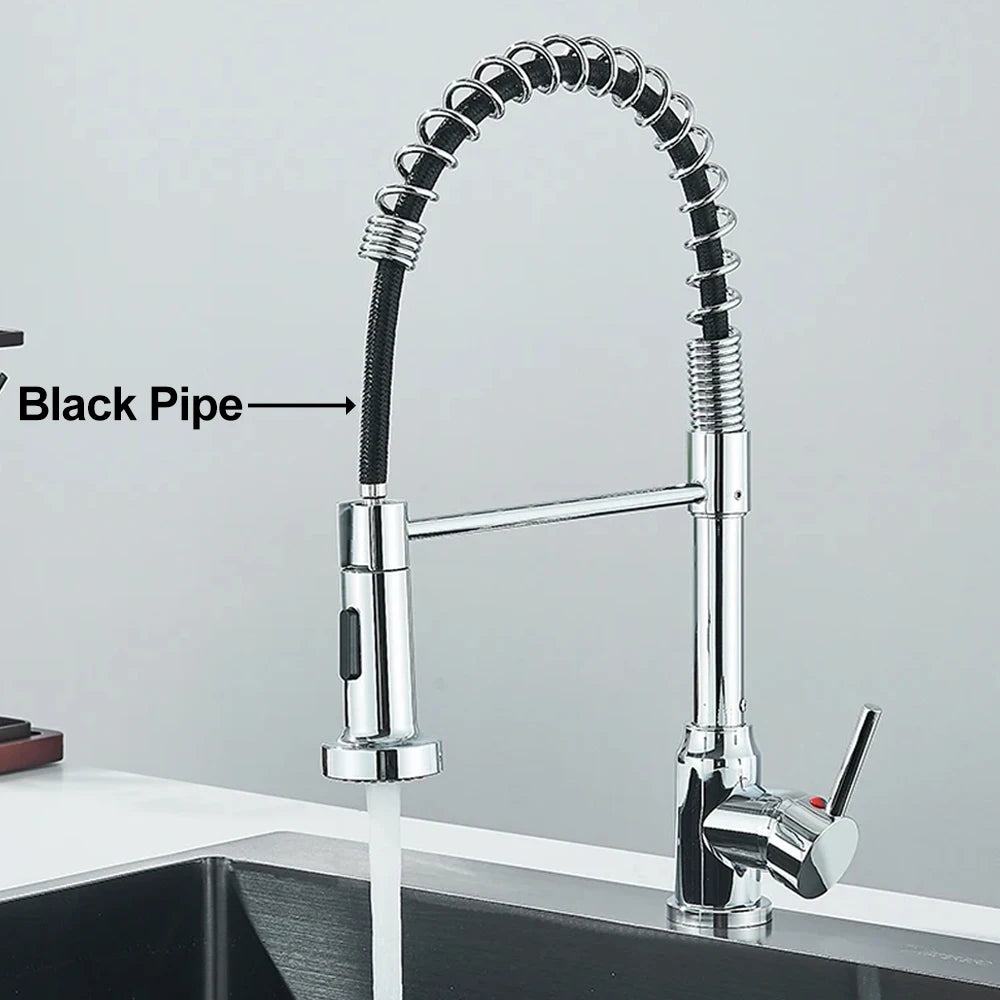 Matte Black Kitchen Sink Faucet - One Handle Spring Hot & Cold Water Tap, Deck Mounted Bathroom & Kitchen Mixer Tap