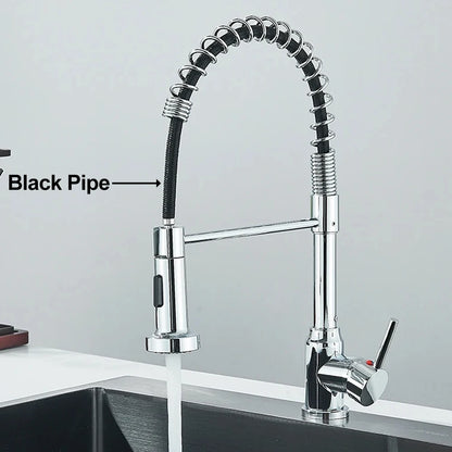 Matte Black Kitchen Sink Faucet - One Handle Spring Hot & Cold Water Tap, Deck Mounted Bathroom & Kitchen Mixer Tap