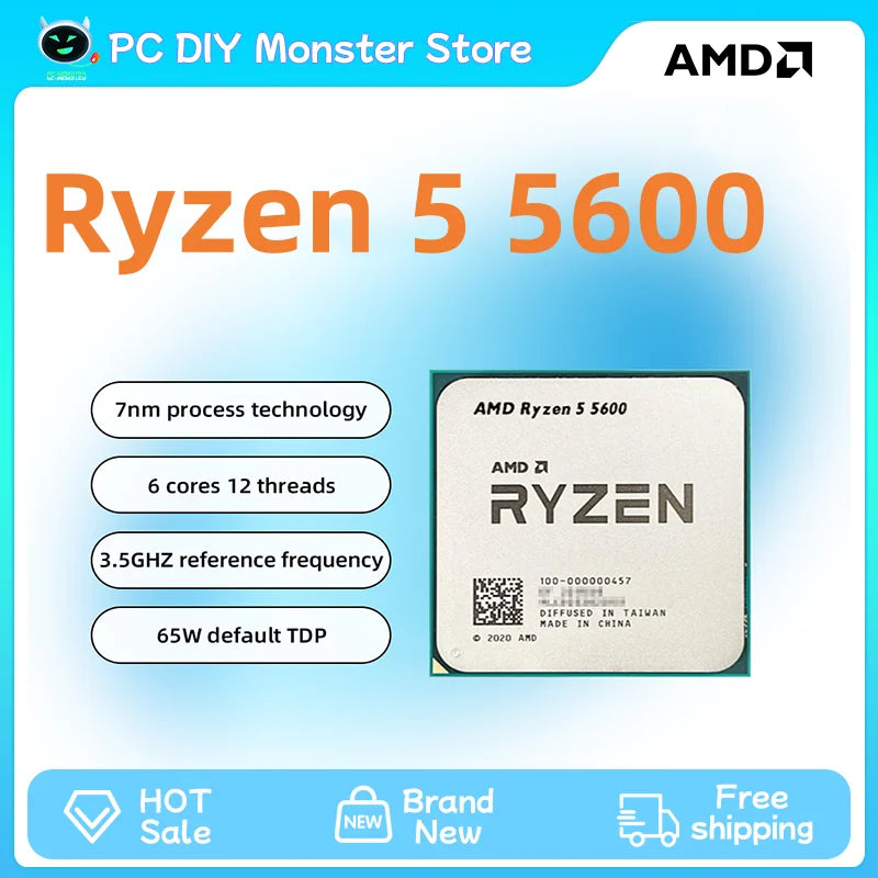 NEW AMD Ryzen 5 5600 – 3.5GHz 6-Core 12-Thread CPU Processor, 7nm, L3=32MB, Socket AM4