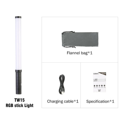 SuteFoto TW20 Handheld RGB LED Light Wand CRI95+ 2800K-10000K Adjustable Color Photography Studio Video Stick Lamp