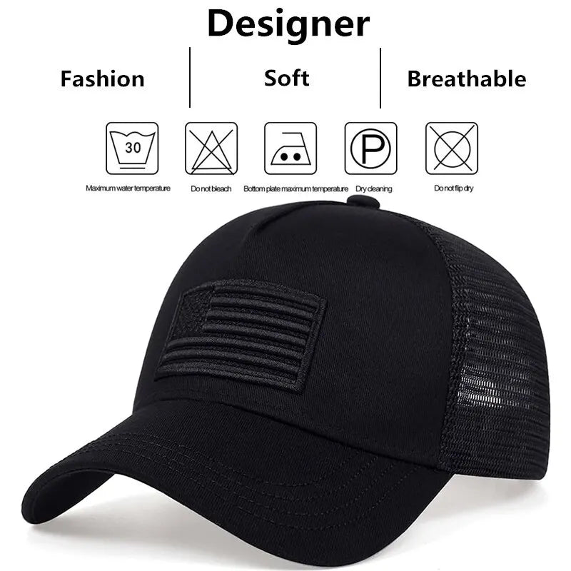 Fashion American Flag Embroidery Baseball Net Caps - Adjustable Casual Hats for Spring and Summer Outdoor Sunscreen Protection