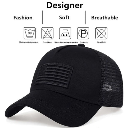 Fashion American Flag Embroidery Baseball Net Caps - Adjustable Casual Hats for Spring and Summer Outdoor Sunscreen Protection