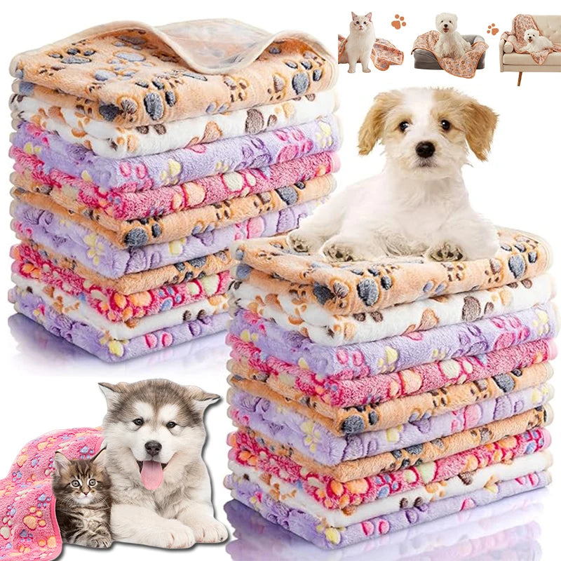 Soft Fluffy Pet Blanket - Warm Fleece Dog & Cat Throw with Cute Paw Print Design for Puppies and Kittens