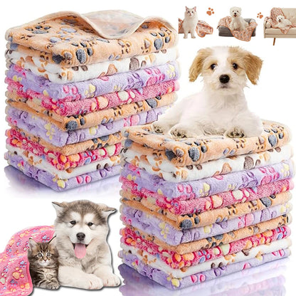 Soft Fluffy Pet Blanket - Warm Fleece Dog & Cat Throw with Cute Paw Print Design for Puppies and Kittens
