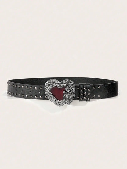 Rose Heart Leather Belt - Y2K Punk Gothic Rivet Rock Hip-Hop Fashion Accessory