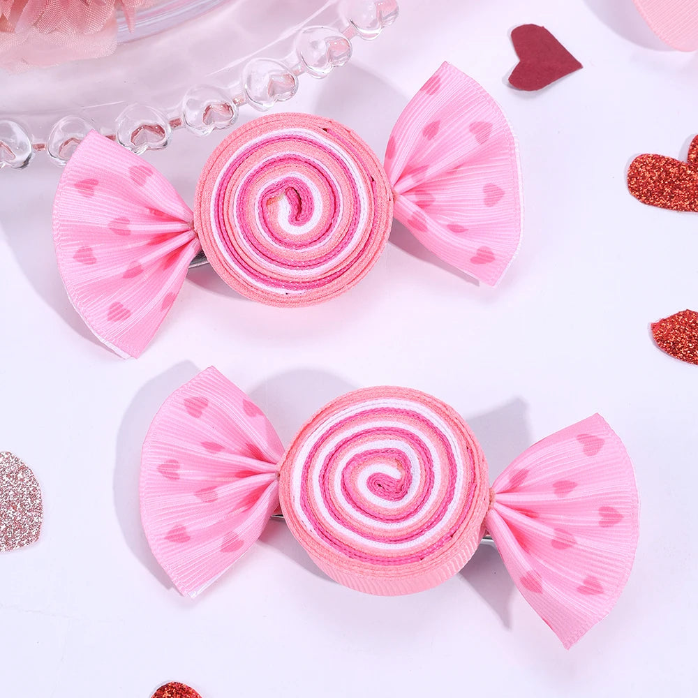 2-Piece Candy Bow Hair Clips – Sweet Strawberry & Heart Print Barrettes for Girls & Kids