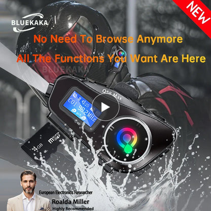 Q58 Max Motorcycle Helmet Intercom Headset – Waterproof 300M Bluetooth Wireless Intercom for 2 Riders with Music Sharing & Flashlight