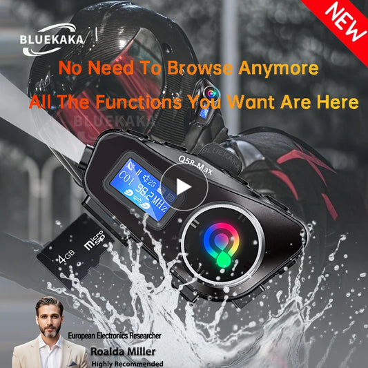 Q58 Max Motorcycle Helmet Intercom Headset – Waterproof 300M Bluetooth Wireless Intercom for 2 Riders with Music Sharing & Flashlight