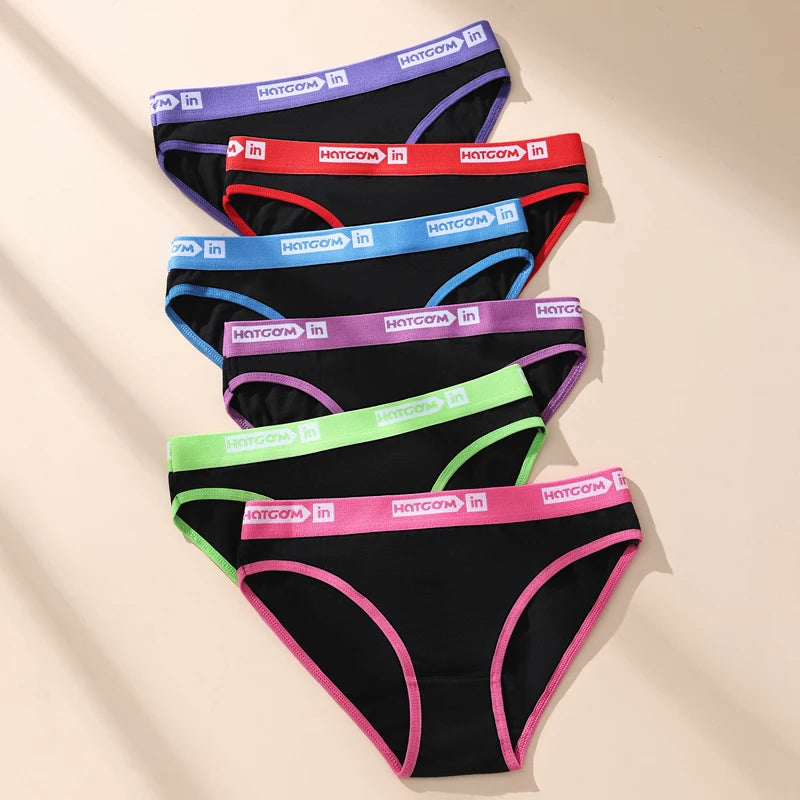 6 Pcs Women’s Cotton Panties Set - Soft Breathable Stretch Briefs Sexy Black Underwear Female Lingerie