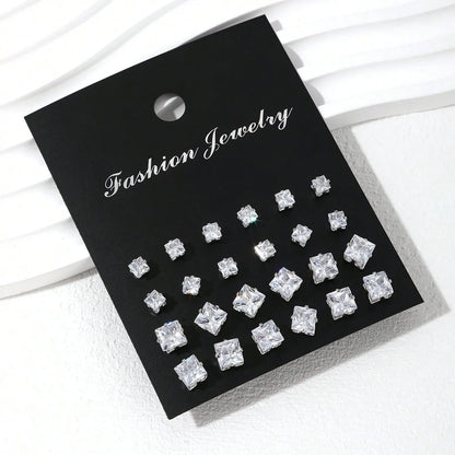 12 Pairs Luxurious Zirconia Earrings Set – Shiny Elegant Simple Stud Jewelry Gift for Parties, Couples & Daily Wear
