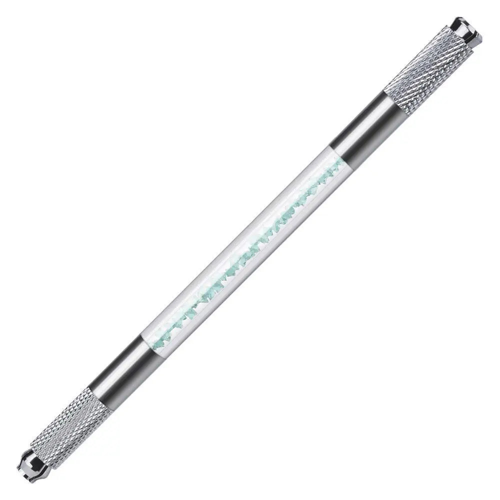 Manual Double-Ended Crystal Acrylic Microblading Pen – Permanent Makeup Eyebrow Tattoo Tool for Flat & Round Needles