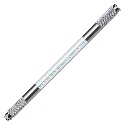 Manual Double-Ended Crystal Acrylic Microblading Pen – Permanent Makeup Eyebrow Tattoo Tool for Flat & Round Needles