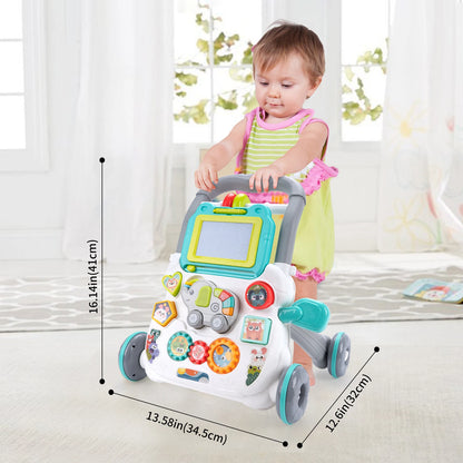 Baby Push Walker Toy - Multifunction Musical Learning Walker with Drawing Board for 12M+ Toddlers