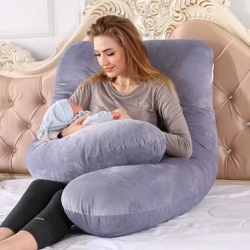 Soft Fleece U-Shaped Pregnancy Pillow – Multi-Function Side & Lumbar Support Cushion for Women