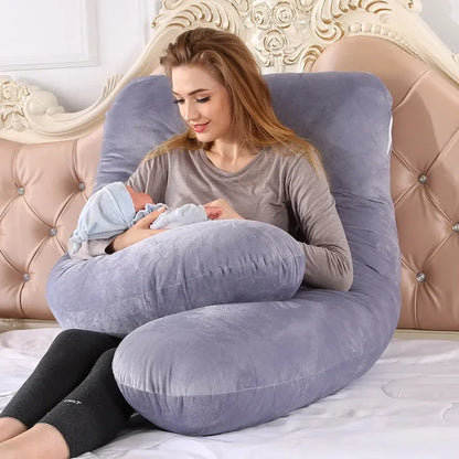 Soft Fleece U-Shaped Pregnancy Pillow – Multi-Function Side & Lumbar Support Cushion for Women