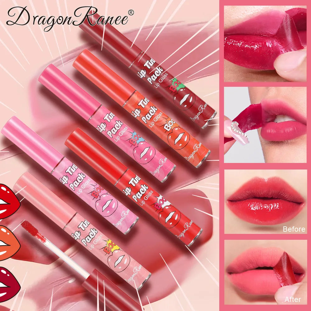 Peel-Off Rose Red Lip Gloss & Lip Stain – Waterproof, Transfer-Resistant Liquid Lipstick with Long-Lasting Tattoo Effect & Contour Definition Makeup