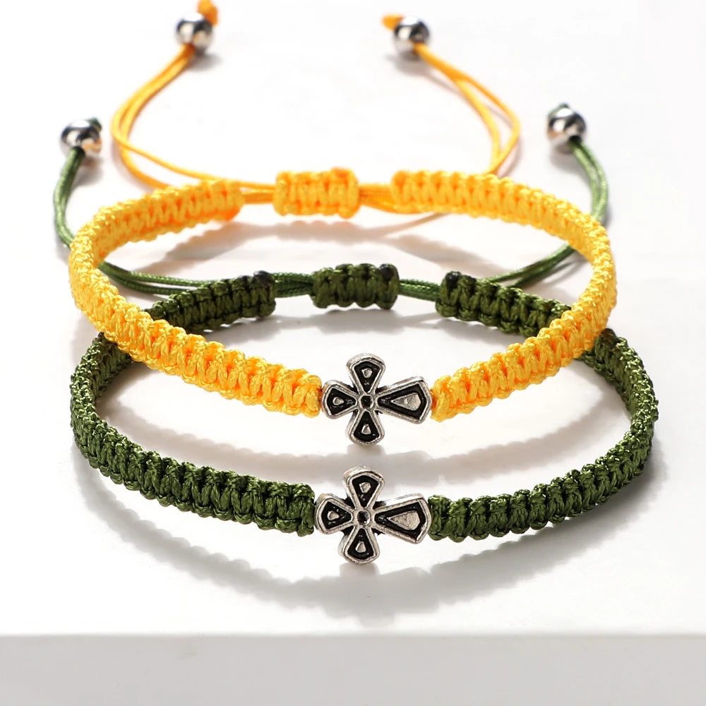 Prayer Cross Rope Bracelet - Handmade Adjustable Nylon Lucky Bangle Jewelry Gift for Women & Men