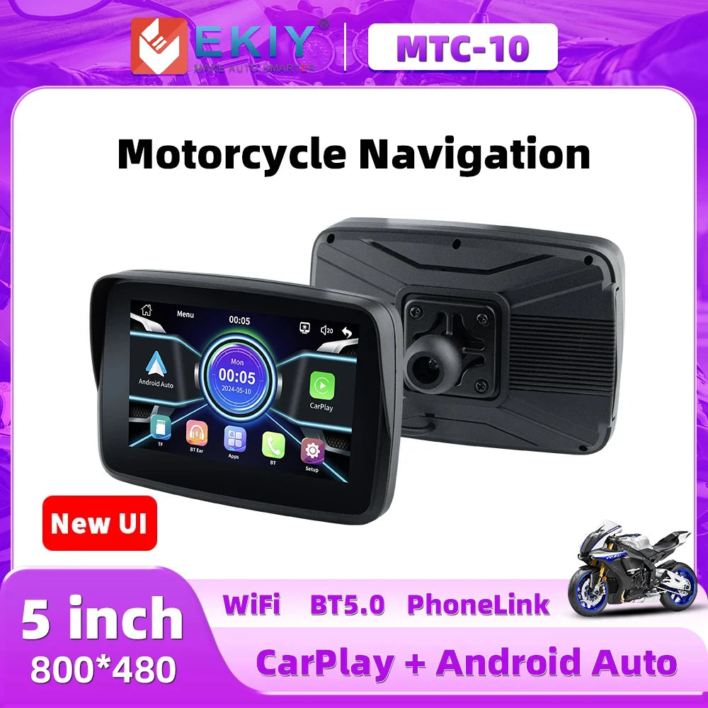EKIY MTC-10 5” Wireless CarPlay Motorcycle Navigation Display – Portable Android Auto Monitor