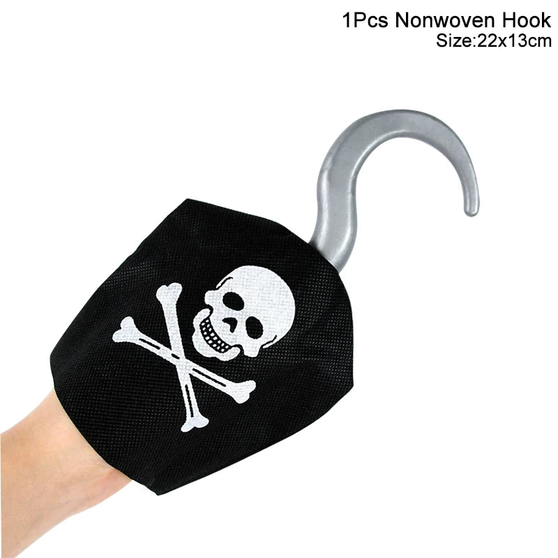 Pirate Party Favor Set - Kids Skull Hat Eye Patch Coins Ship Balloons Halloween Costume Decorations