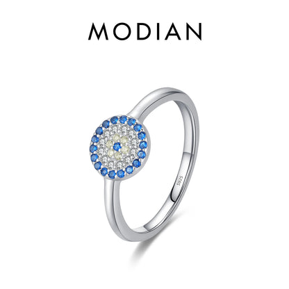 MODIAN 925 Sterling Silver Blue Ghost Eyes Ring — Sparkling Cubic Zirconia for Women
