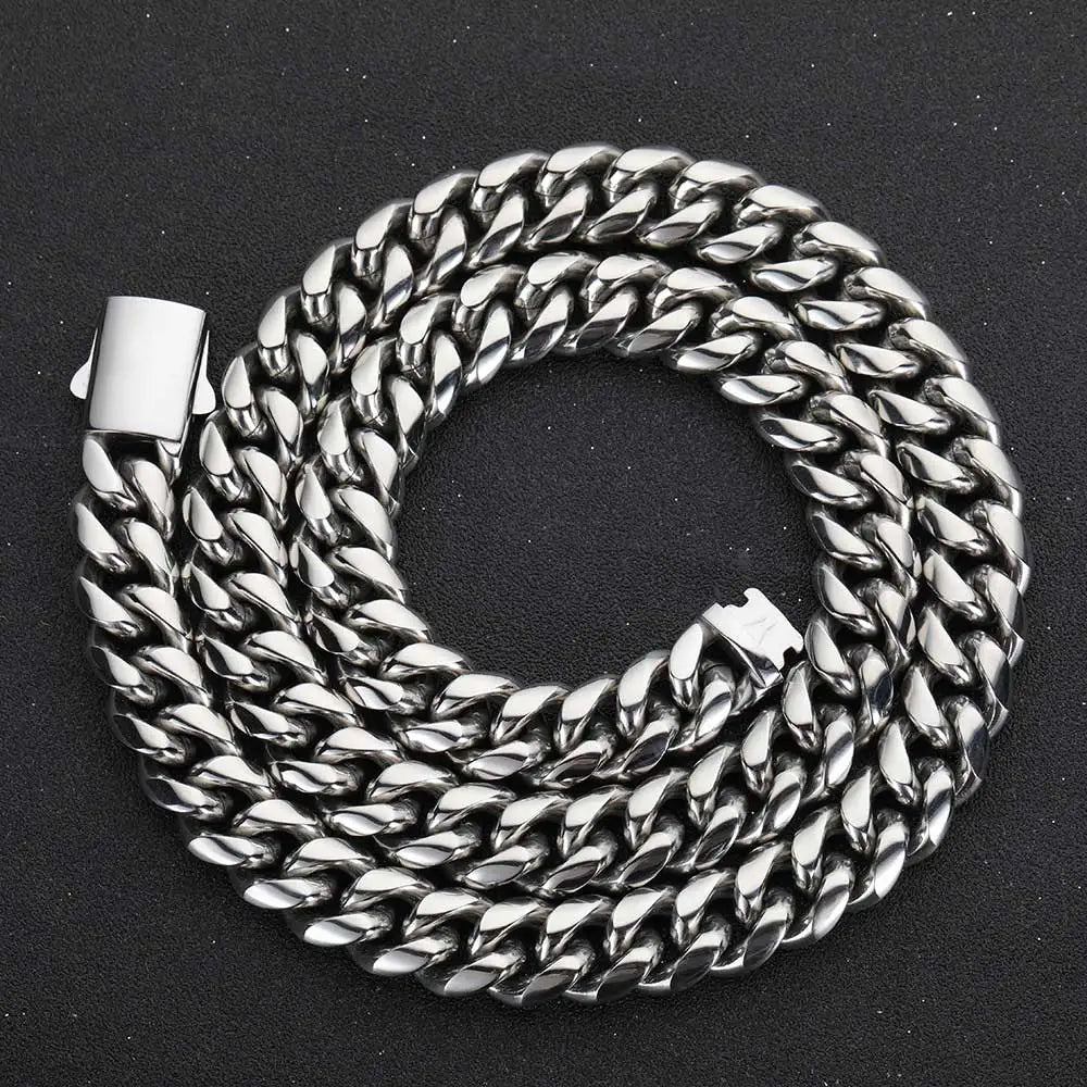 High-Quality Stainless Steel Gold Color Cuban Chain Necklace – 8-14mm Width, Waterproof Curb Link for Men & Women, Multiple Sizes