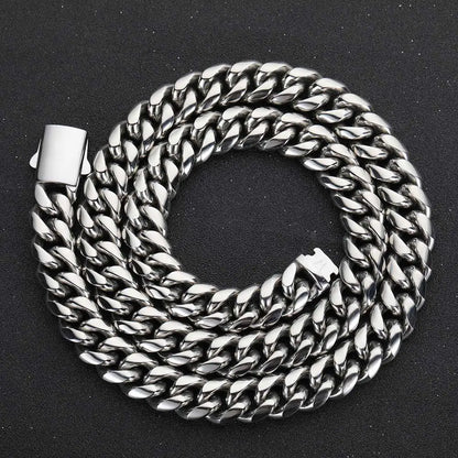 High-Quality Stainless Steel Gold Color Cuban Chain Necklace – 8-14mm Width, Waterproof Curb Link for Men & Women, Multiple Sizes