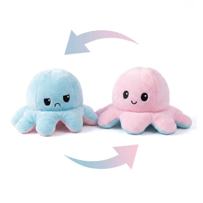 Double-Sided Octopus Plush Toy - Reversible Purple & Blue Flip Stuffed Animal with Embroidered Details