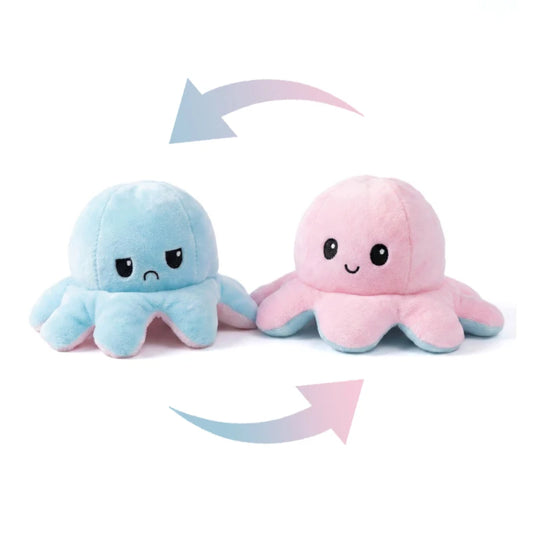 Double-Sided Octopus Plush Toy - Reversible Purple & Blue Flip Stuffed Animal with Embroidered Details