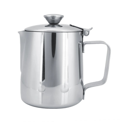Stainless Steel Coffee Mug & Milk Frothing Pitcher with Lid – Latte Art Barista Cup for Coffee & Milk Drinks
