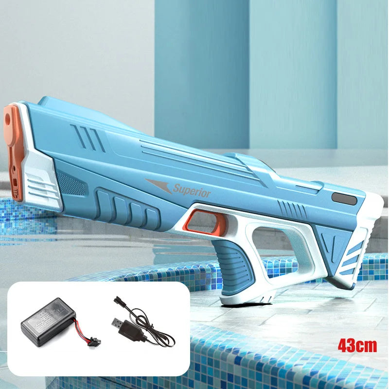 43cm Full Electric Automatic Water Gun – Portable Summer Beach Toy for Boys, Outdoor Fight Game