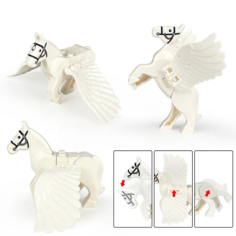 2PCS Magic Scene Pegasus Wings Building Block Set – Black & White Warhorse Model Bricks Kit for Kids