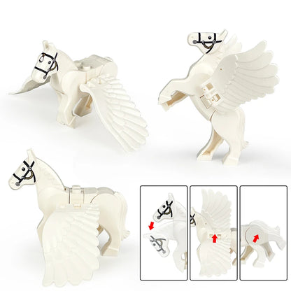 2PCS Magic Scene Pegasus Wings Building Block Set – Black & White Warhorse Model Bricks Kit for Kids